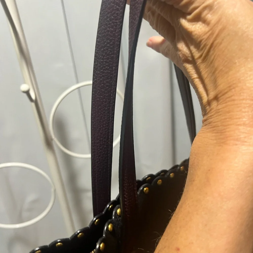 Coach Charlie Carryall Black Tote with Brown Handles and Scalloped  rivets - Picture 6 of 16